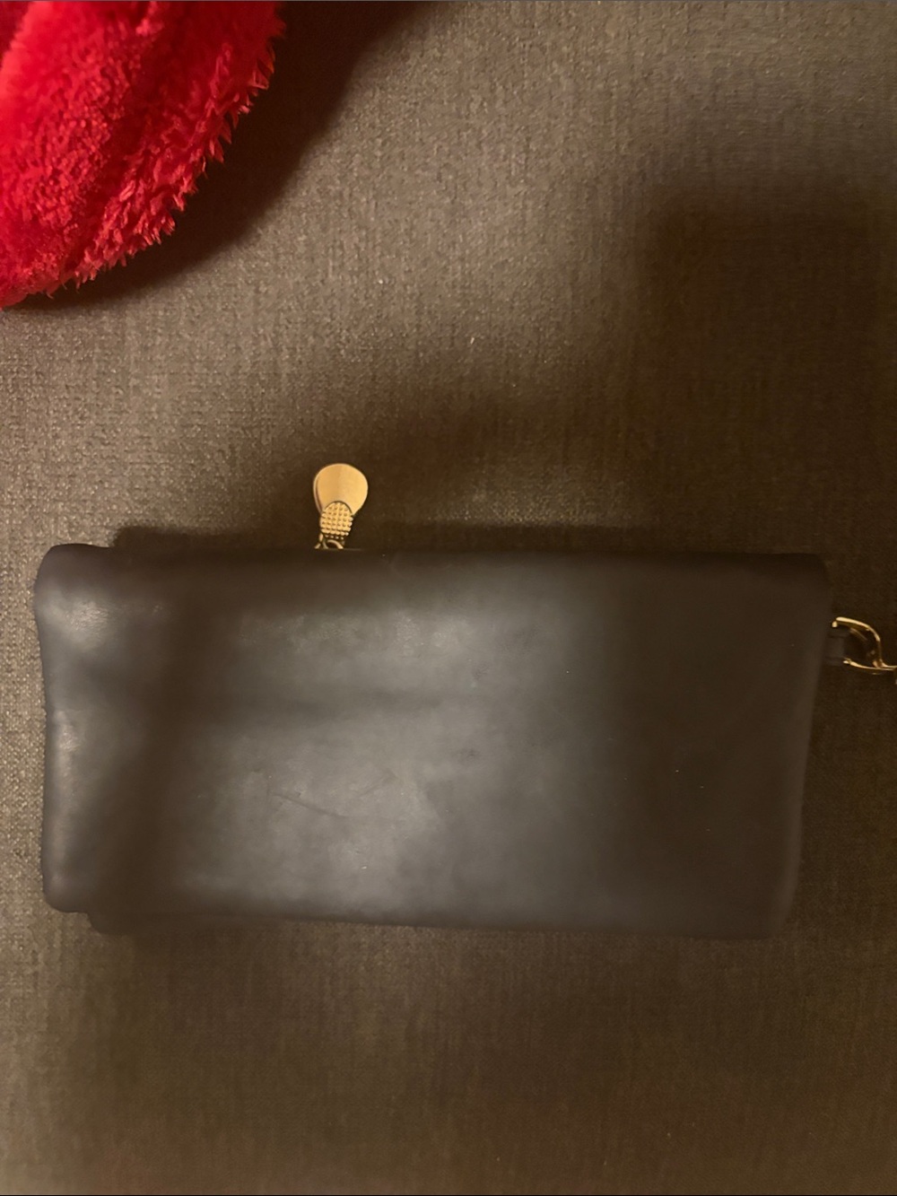 Black Leather Clutch with Gold Accent